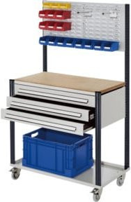 Kappes Mobile Arbeitsstation mit 3 Schubladen und Schlitzplatte, Farben: RAL 7035 Grau und RAL 7016 Weiß, Breite: 100 cm, Höhe: 173 cm, Tiefe: 50 cm - Bild 1