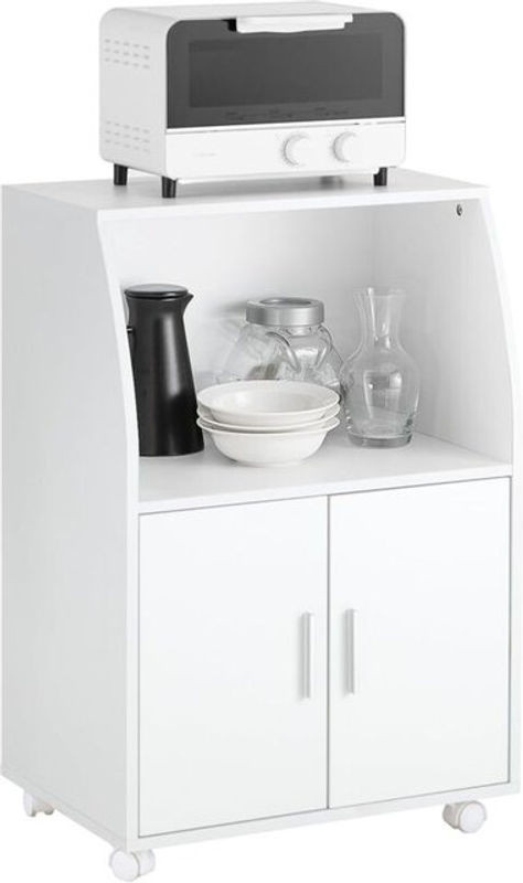 SoBuy FRG241-W Küchenwagen in Weiß mit 2 Ablagen und 2 Türen als Rollcontainer und Mikrowellenschrank B/T/H: 55 x 38 x 84 cm - Bild 1