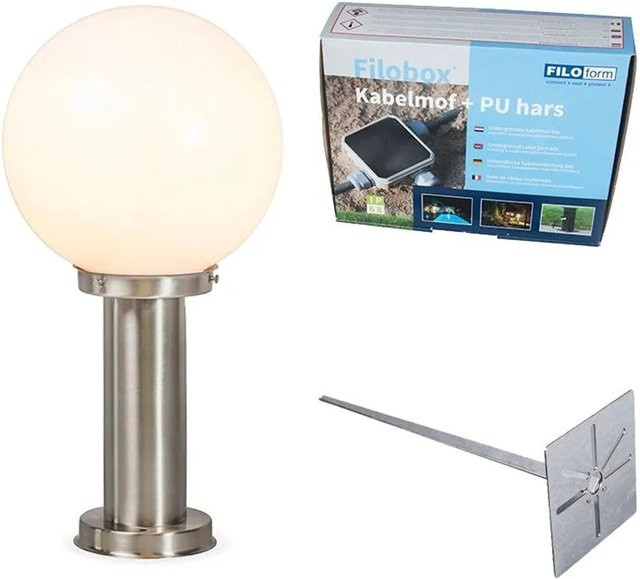 QAZQA Außenlampe Sfera in Kugelform aus Edelstahl und Kunststoff, Farbe: Weiß/Silber, Höhe: 50 cm, IP44 wetterfest für Garten und Terrasse - Bild 1