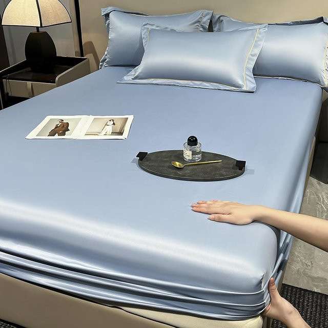 Eis-Seide Spannbettlaken Warmth Home Blau, B/T/H: 90 x 200 cm, Weiches Satin Bettlaken mit 360° Gummizug - Bild 1