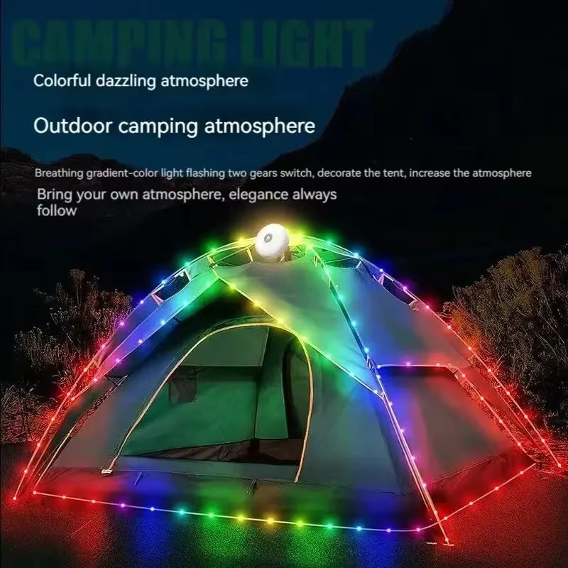 ESMARTER Wasserdichte LED-Campinglampe als bunter Lichtstreifen in Schwarz für Outdoor-Garten-Dekoration und Zelt mit 10 m Länge - Bild 2