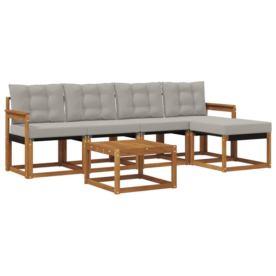 vidaXL Outdoor-Sofagarnitur 6-teilig aus Akazienholz und Textilene in Natur und Grau mit Kissen - Bild 2