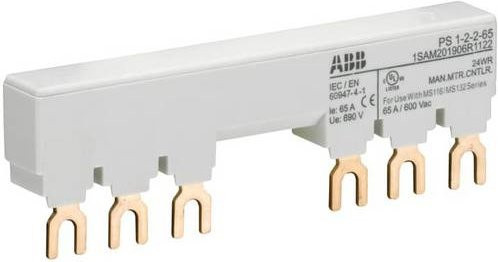 ABB PS1-2-2-65 3-Phasen-Sammelschiene für 2 MS116 / MS132, 65A, 10mm², weiß - Bild 1
