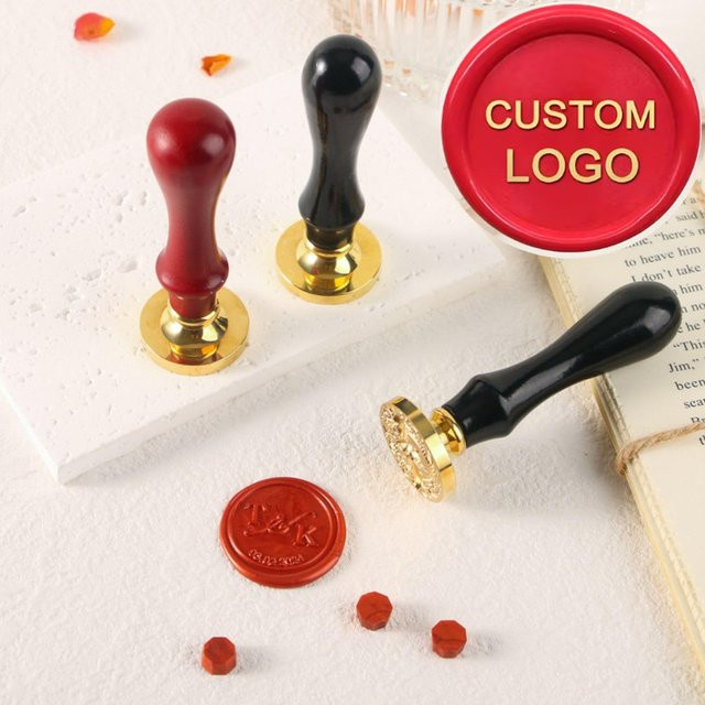 Personalisierter Messing-Wachssiegelstempel in Gold mit individuellem Logo, Bild, Initialen oder Datum - Bild 1