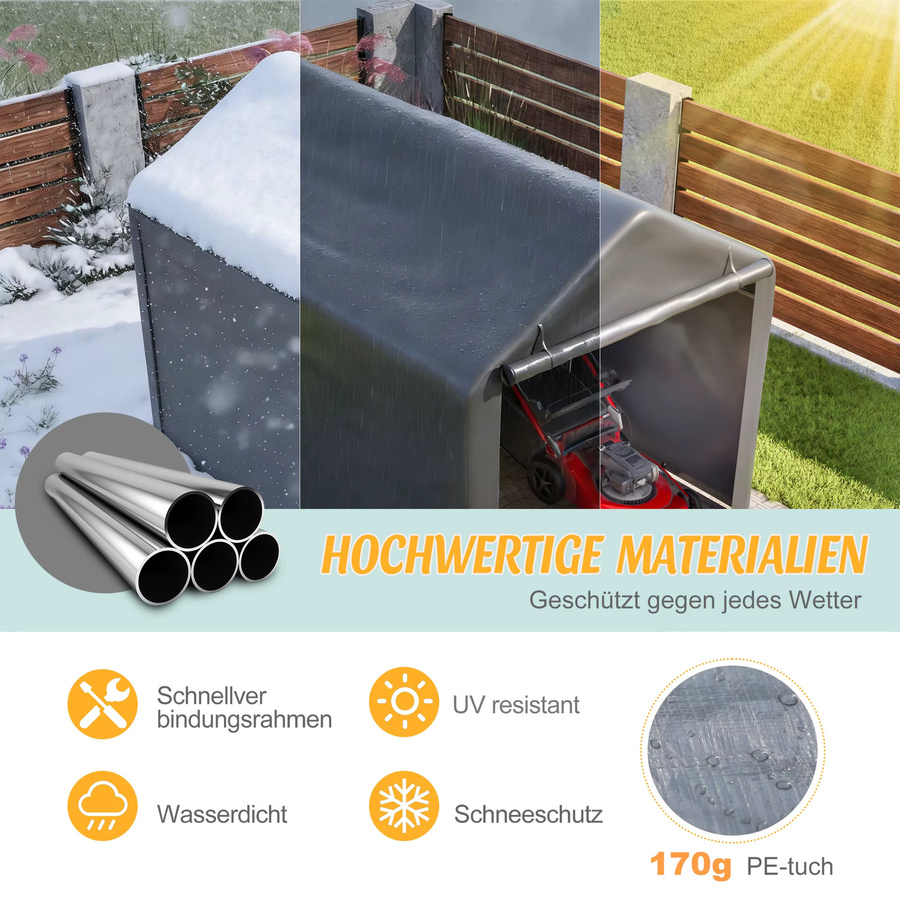 THANADDO Outdoor-Lagerzelt aus Metall, wasserdichtes Aufbewahrungszelt mit Rolltür für Gartenzubehör, Rasenmäher und Fahrräder, B/T/H: 213,36 x 152,4 x 160 cm - Bild 5