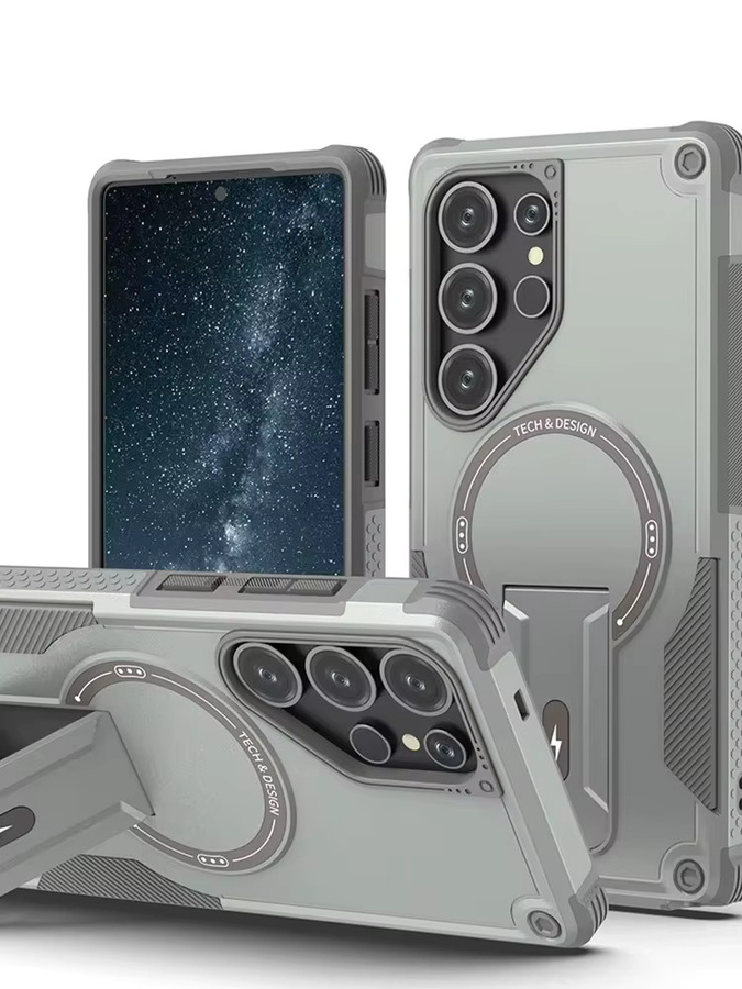 Magnetische Schutzhülle für Samsung Galaxy S26 S25 Ultra S24 Plus A56 5G A36 A26 A16 A06 mit Halterung und kabellosem Laden in Schwarz und Grau - Bild 5