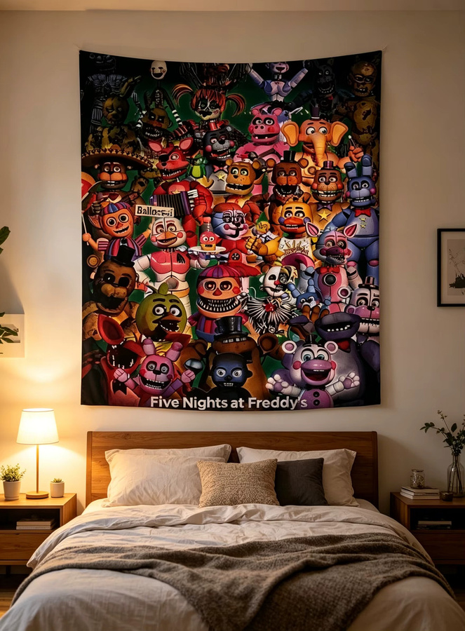 Five Nights at Freddy's Wandteppich mit FNAF Charakteren, Mehrfarbiger Wandbehang zur Dekoration von Wohnzimmer und Schlafzimmer - Bild 3