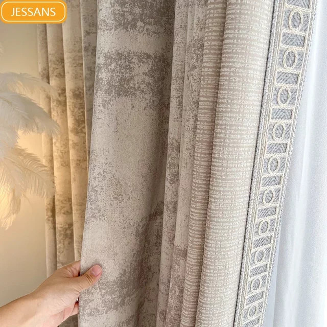 JESSANS Verdunkelungsvorhang aus Jacquard-Chenille in Milchtee-Beige für Wohnzimmer und Schlafzimmer, Höhe: 250 cm, Breite: 80 cm - Bild 1