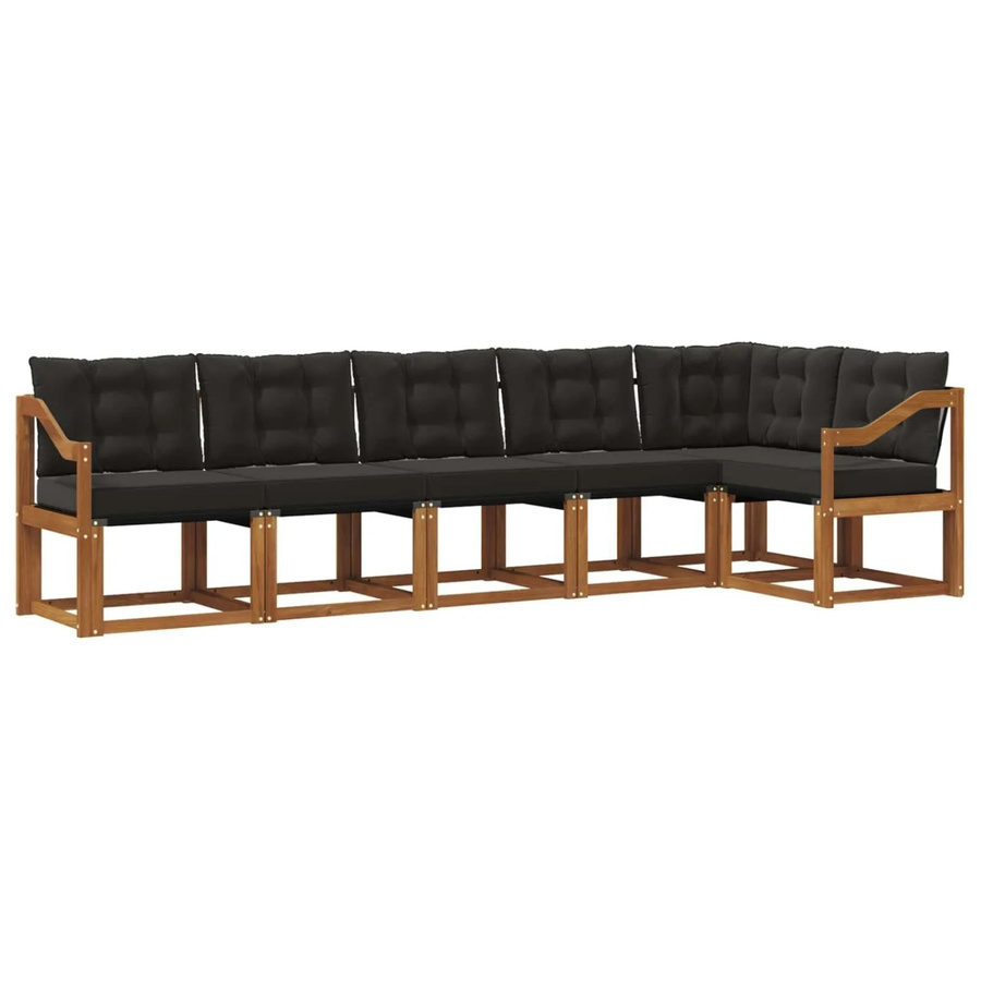 vidaXL Outdoor-Sofagarnitur 6-teilig aus Akazienholz mit Textilene und Kissen in Schwarz und Natur - Bild 2