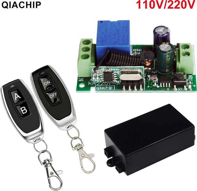 QIACHIP 433MHz Funk-Fernbedienungsschalter mit 1-Kanal-Relaismodul für AC 220V, Fernbedienungs-Empfänger für LED-Leuchten und Glühbirnen - Bild 1