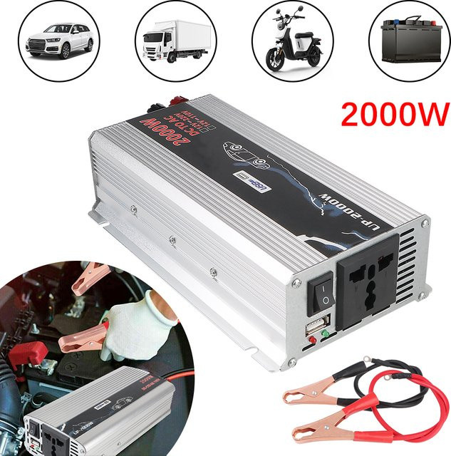 Universeller tragbarer Auto-Wechselrichter mit USB-C und DC, 2000 W Haushalts-AC-Konverter für das Fahrzeug, Farbe: Silber - Bild 1