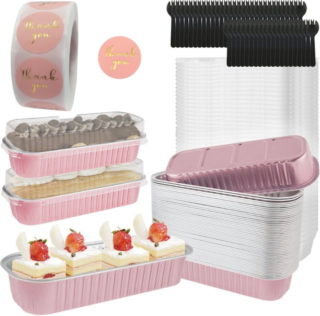 Willstar Rechteckige Backformen aus Aluminium mit Deckel und Löffel, Mini-Kasten für Brot und Muffins, 190 g, Grün oder Pink - Bild 1