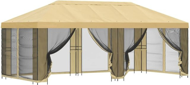 vidaXL Pavillon mit Seitenwänden und Netzwänden aus Polyester und Stahl in Creme und Beige, B/T/H: 600 x 300 x 276,5 cm - Bild 1