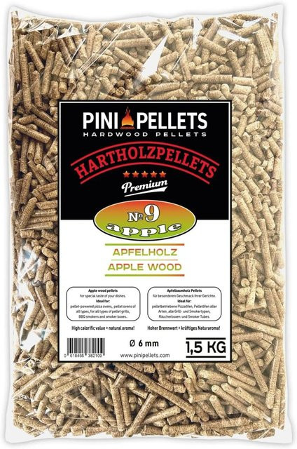PINI Grillpellets Apfel Nr. 9 BBQ Hartholzpellets zum Grillen und Räuchern, 1,5 kg - Bild 1