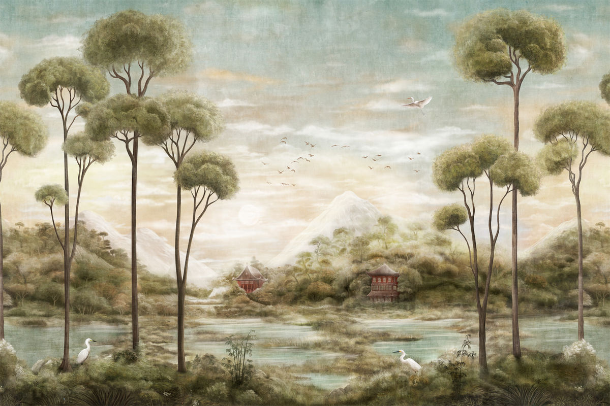 Coordonne Tapete Xi Hu Lake in Jade Green im Chinoiserie-Stil aus Vlies - Bild 3