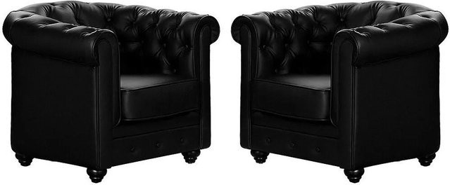 Vente-unique Chesterfield Sessel in Schwarz mit gerader Rückenlehne und Armlehnen aus Kunstleder - Bild 1