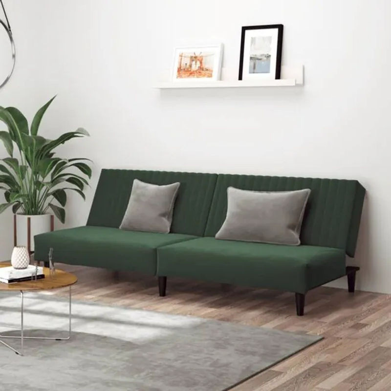 Vidaxl Schlafsofa 2-Sitzer aus Samt in Grün mit Holzgestell, Modernes Design, B: 200 cm, H: 84,5 cm, T: 69 cm - Bild 1