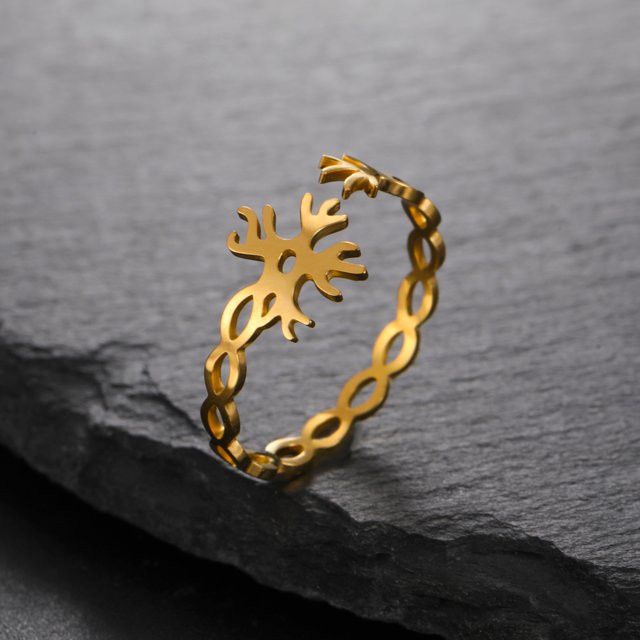 Cazador Damenring Edelstahl, Goldfarben, Neuron-Symbol - Bild 1