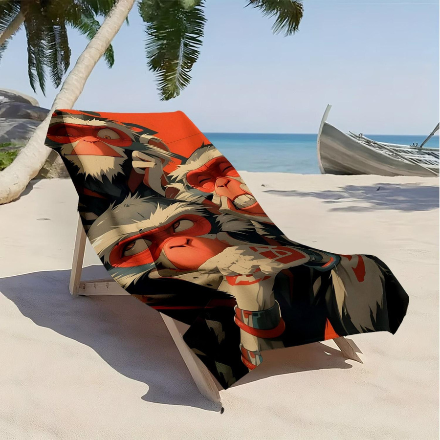 Hochsaugfähiges Strandtuch aus Polyester-Mikrofaser im Cartoon-Affen-Stil, Farbe: Multicolour, Breite: 30 cm, Höhe: 60 cm - Bild 3