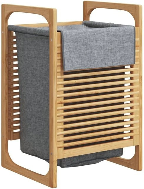 vidaXL Wäschekorb aus Bambus mit Innentasche und Deckel, Grau, B/T/H: 32 x 30 x 36,5 cm - Bild 1