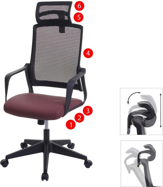 Ergonomischer Bürostuhl MCW J52 mit Kopfstütze aus Kunstleder in Rot, B/T/H: 64 x 66 x 128 cm - Bild 1