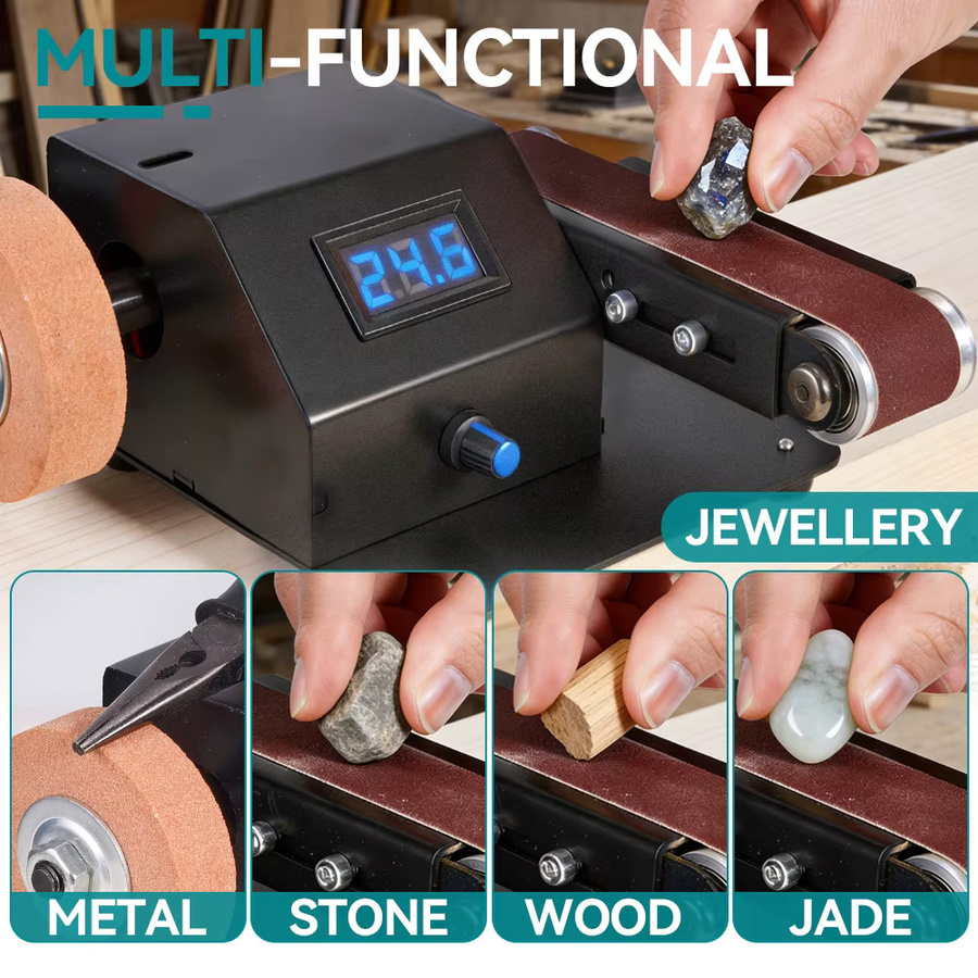 YOFIDRA 7-Gang Elektrischer Bandschleifer in Schwarz mit einstellbarem Winkel von 0-90 Grad als Tischschleifmaschine für Holz, Metall und Kunststoff - Bild 5