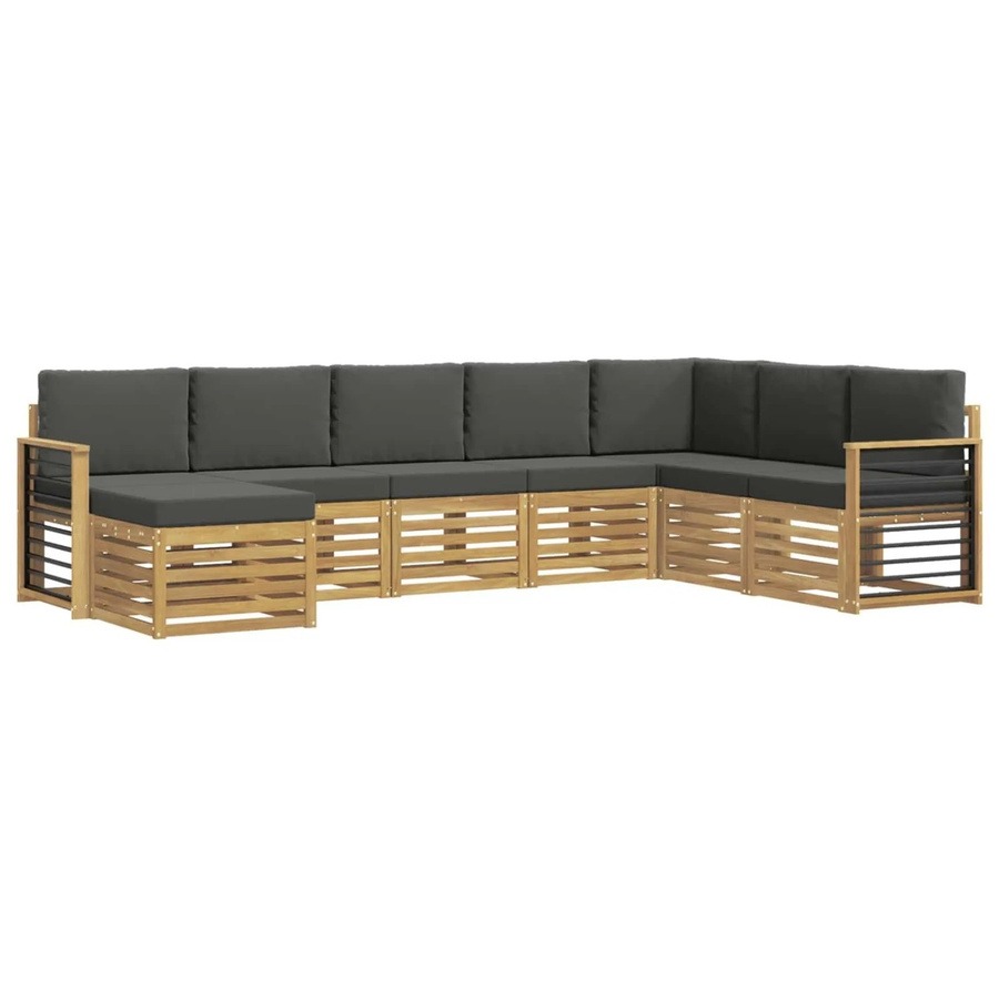 vidaXL Outdoor-Sofagarnitur 8-teilig in L-Form aus Akazienholz mit Polstern in Weiß und Anthrazit - Bild 2