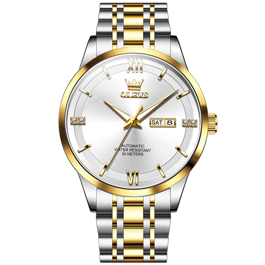 OLEVS Armbanduhr Automatik, Edelstahl, Herren, Dual Kalender, Wasserdicht - Bild 5