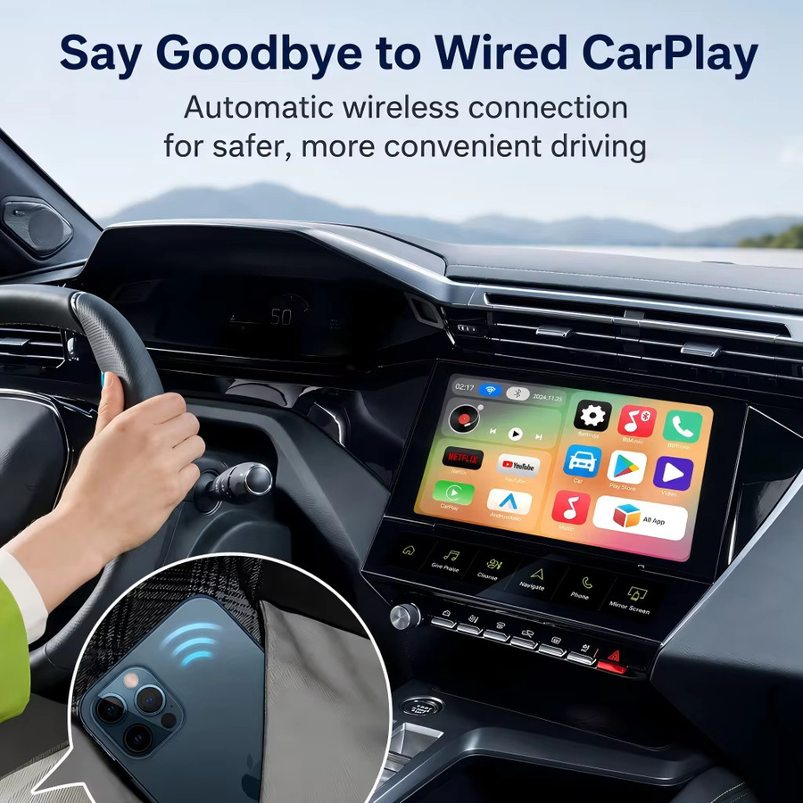 Android 15 CarPlay AI Box Schwarz: Kabellose Umwandlung von CarPlay und Android Auto mit Netflix und YouTube Kompatibel mit Volkswagen VW Kia und Toyota - Bild 3