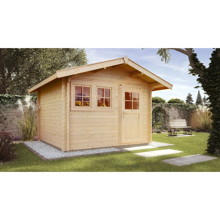 WEKA Gartenhaus 139 A Gr.3 aus europäischer Fichte mit Satteldach und Vordach in Beige, B/H/T: 380 x 262 x 380 cm - Bild 2