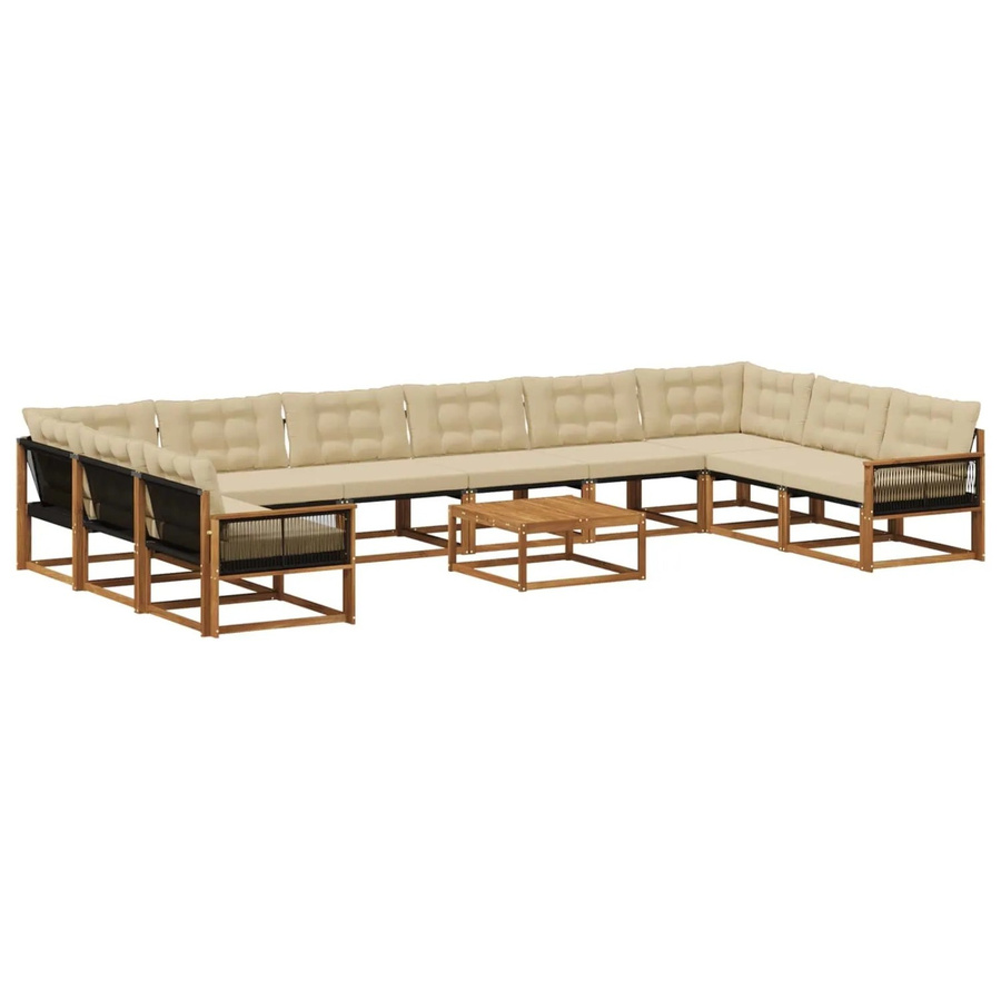 vidaXL Outdoor-Sofagarnitur in U-Form aus Akazienholz mit 11 Textilene-Kissen in Natur-Beige - Bild 2