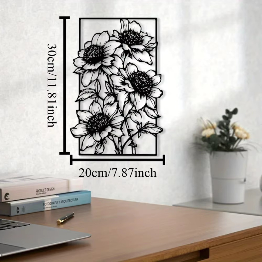 CIFBUY Vintage Blumen Wandkunst aus Metall in Schwarz als florale Metalldekoration für Innen- und Außenbereiche - Bild 4