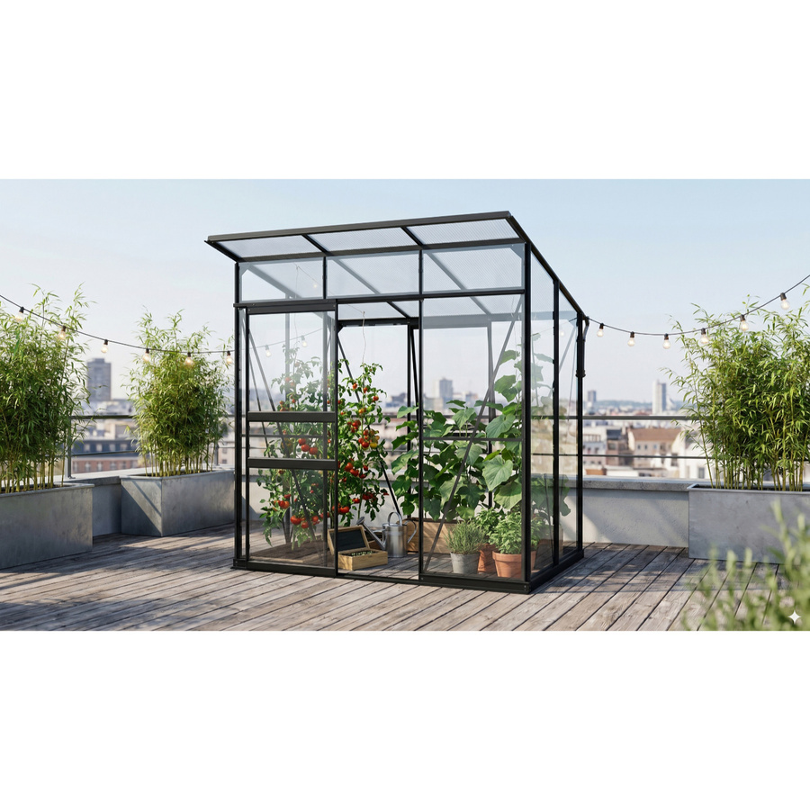 Vitavia Gewächshaus Palma 3250 Schwarz mit Stahlfundamentrahmen, Schiebetür und Pultdach für die Pflanzenzucht, 2,5 m² - Bild 4