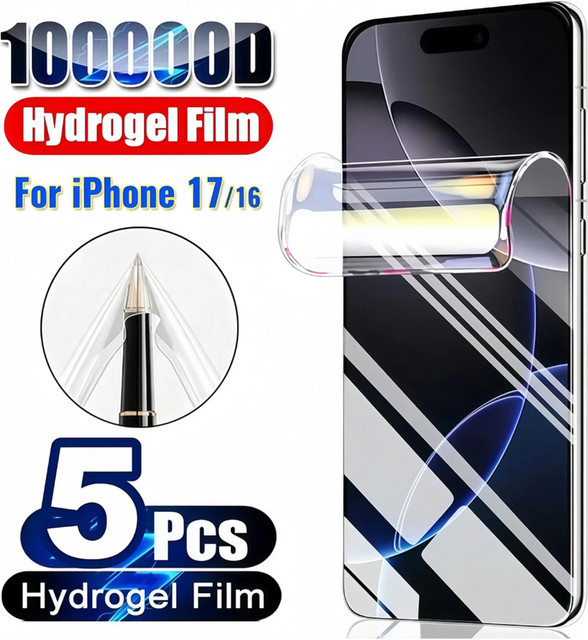 NNBILI 5 Stück Hydrogel-Displayschutzfolie für iPhone 11 12 13 14 15 16 17 Pro Max Mini Plus, transparent - Bild 1
