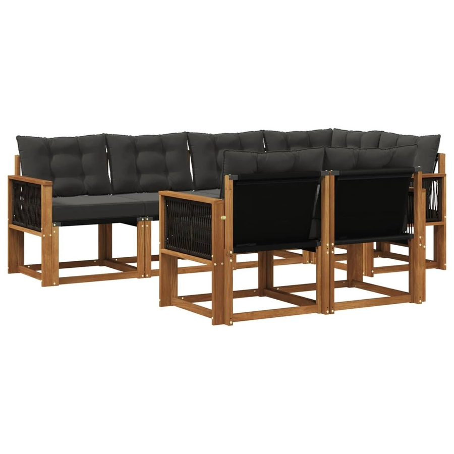vidaXL Outdoor-Sofagarnitur L-Form aus Akazienholz mit Textilene und Kissen in Natur-Schwarz - Bild 2
