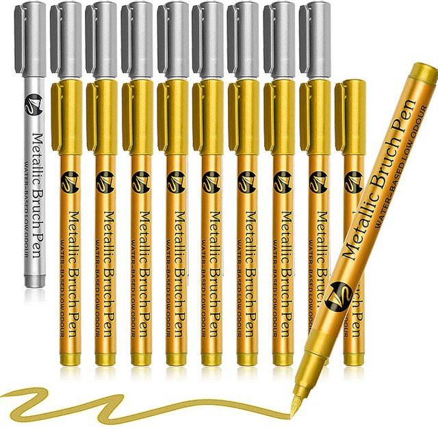 Haile Metallische Farbmarkierungsstifte mit Pinselspitze in Gold und Silber, wasserfeste permanente Kunstmarker für Manga, Scrapbooking und Bastelarbeiten - Bild 1