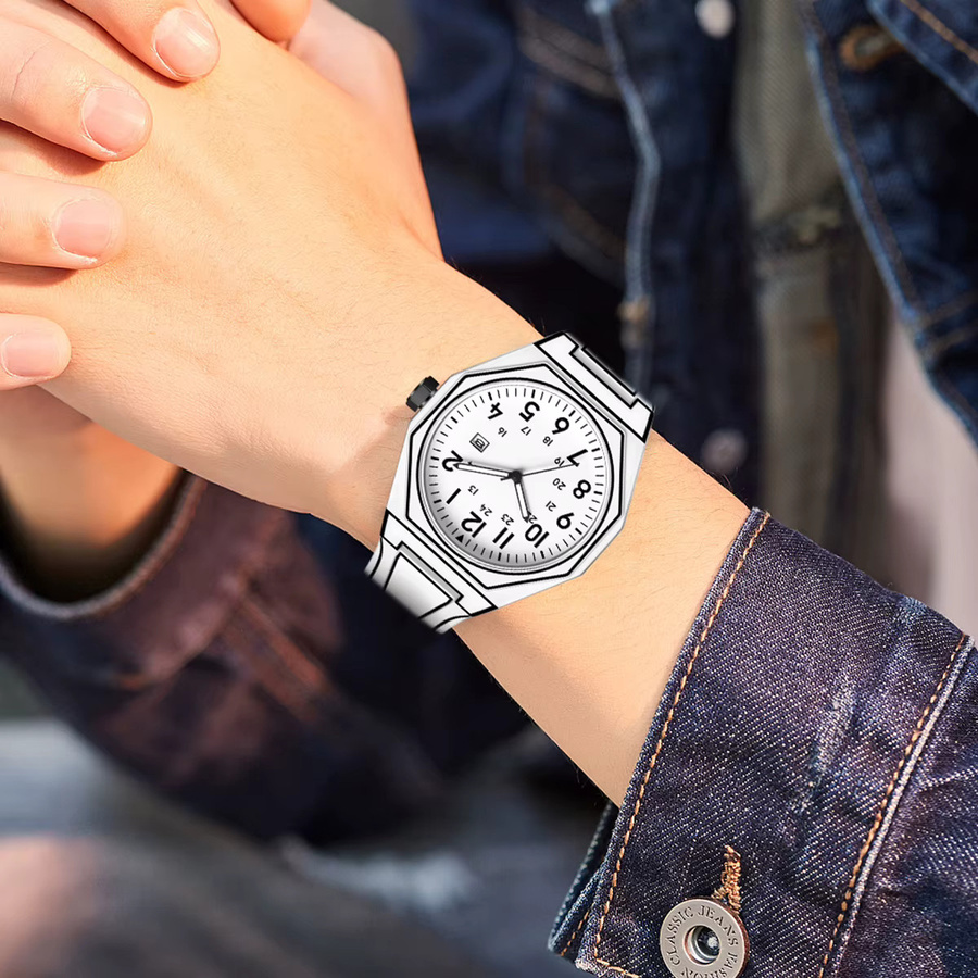 LIGE Armbanduhr Quarz, Silikon, Weiß, Herren - Bild 5
