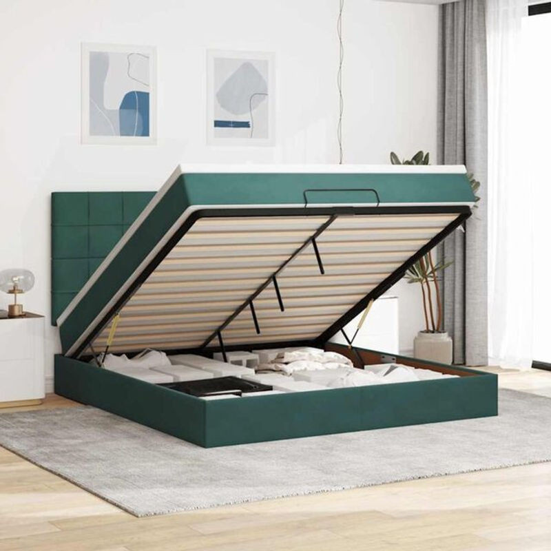 Vidaxl Ottoman Polsterbett mit Matratzen und LED in Dunkelgrün aus Samt, B/T/H: 180 x 200 x 128 cm - Bild 1