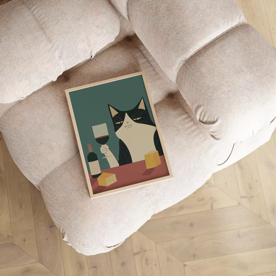 Modernes Katzen-Wein-Poster aus Papier in Mehrfarbig für deine Küchen- oder Bar-Dekoration - Bild 3