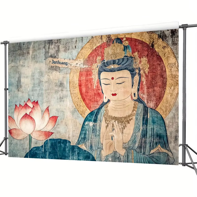 VIKAMA Dunhuang Guanyin Lotus Wandteppich, mehrfarbig, rechteckig - Bild 3