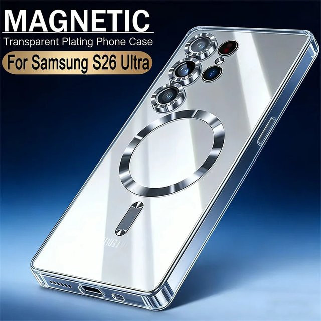 Transparente MagSafe magnetische Schutzhülle für Samsung Galaxy S26 Ultra S25 S24 S23 S22 Plus Ultra in Pink - Bild 1