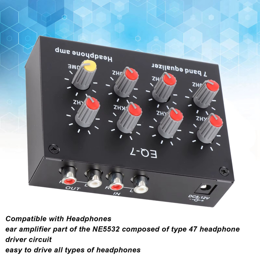 YOSOO 7-Band Digital-Equalizer in Schwarz mit 12 dB und hoher Bass-Anpassung für Zweikanal-Betrieb (DC5V-12V) - Bild 4