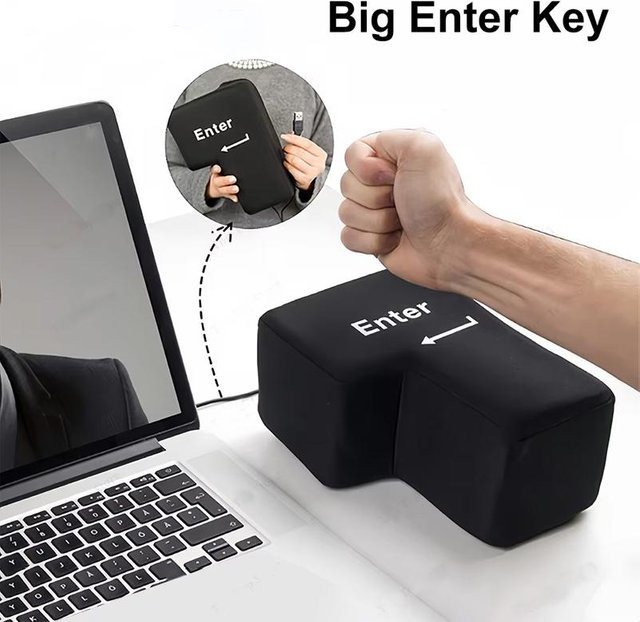 Kebidumei Große USB Enter-Taste Anti-Stress-Knopf zur Dekompression in Grau und Schwarz - Bild 1