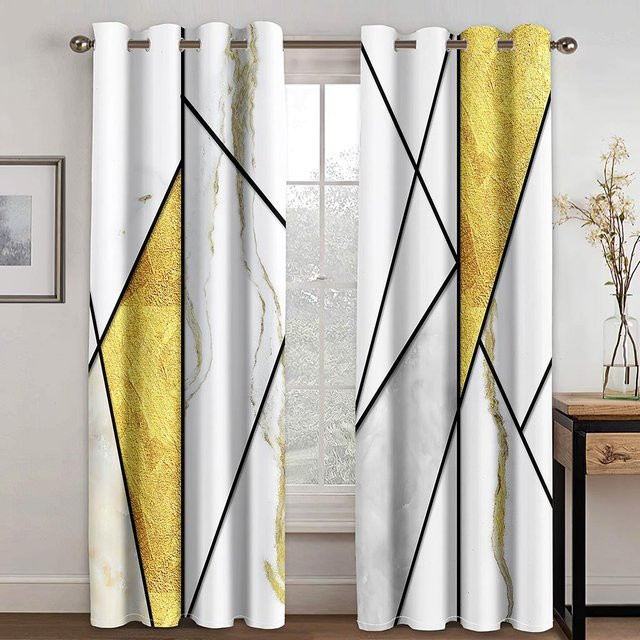 A Family Of Home Textiles 2er-Set halbtransparente Vorhänge mit abstraktem geometrischem 3D-Digitaldruck in Schwarz und Weiß, Breite: 50 cm, Höhe: 60 cm - Bild 1