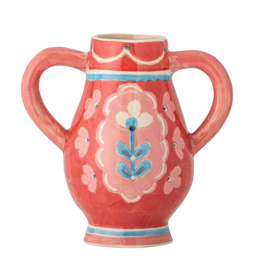 Bloomingville Vase Odina aus Keramik in Rot mit Blumenmuster, Höhe: 15 cm - Bild 1