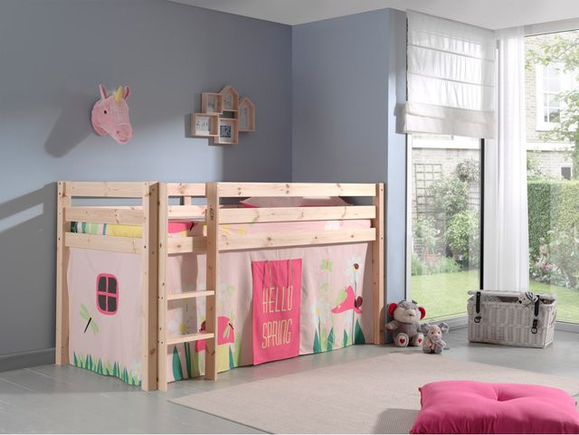 Vipack Spielbett Pino aus massiver Kiefer in Natur mit Vorhang Dessin Spring - Bild 1