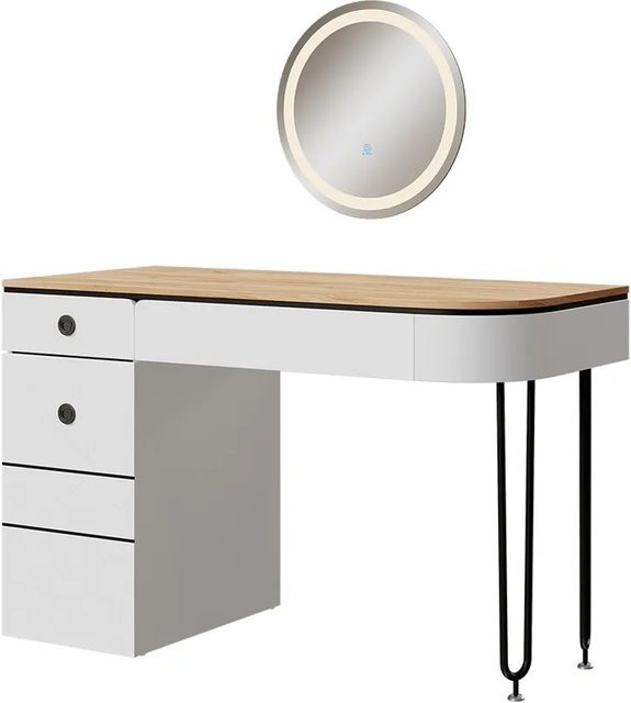 Vicco Schminktisch Mia in Weiß und Naturholz mit LED-Spiegel und Breite: 120 cm - Bild 1