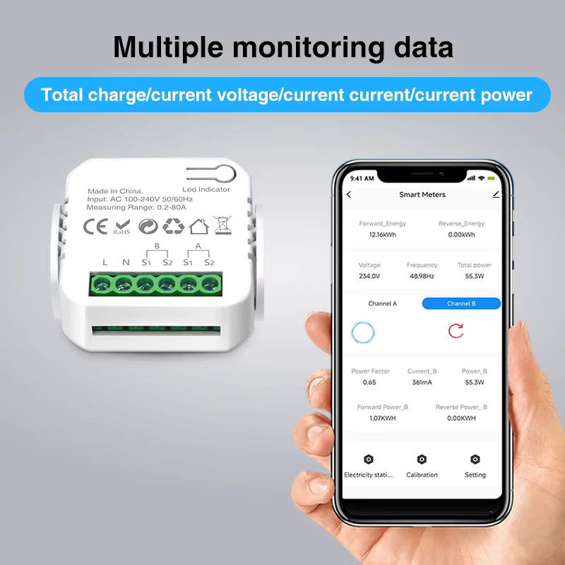 Tuya Smart Wifi Intelligenter Energiemesser für Solar PV Systeme zur bidirektionalen Überwachung von Stromproduktion und Verbrauch mit App-Steuerung in Weiß - Bild 2