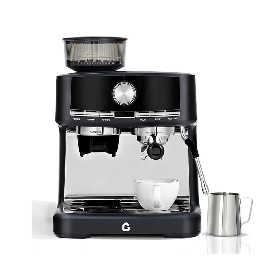 HiMISS Halbautomatische Kaffeemaschine in Schwarz mit integriertem Mahlwerk, 15 bar Pumpendruck, 30 Mahlgradeinstellungen, 58 mm Siebträger, herausnehmbarem Wassertank und manueller Milchaufschäumdüse - Bild 7
