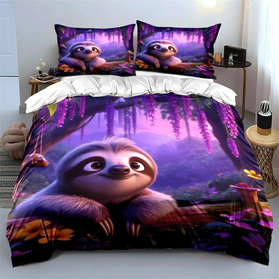 Dreiteiliges Bettwäsche-Set Natur-Flucht mit Faultier-Motiv für Kinder und Erwachsene, B/H: 135 x 200 cm - Bild 3